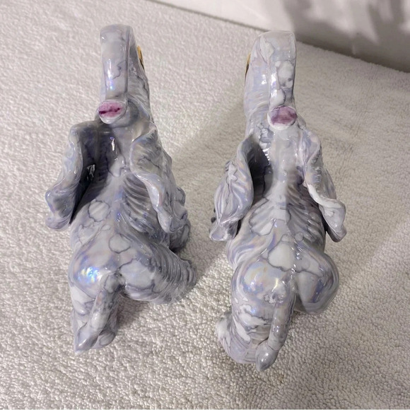 Vintage Marbled Purple Porcelain Elephants X2 - Picture 5 of 12